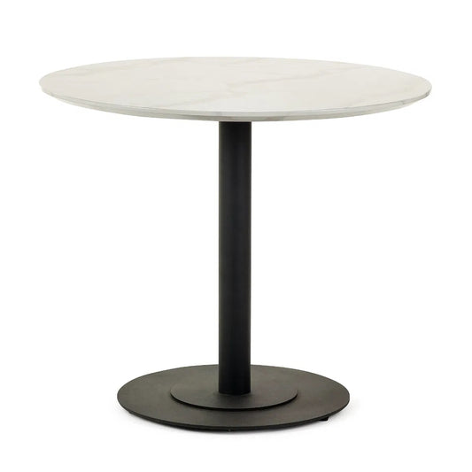 The Luca Round Dining Table is the perfect centrepiece for contemporary living with white marble-effect top and contrasting black pedestal base. Dimensions H75xW80. Basic Assembly Required. Available today at www.nobleandnook.co.uk