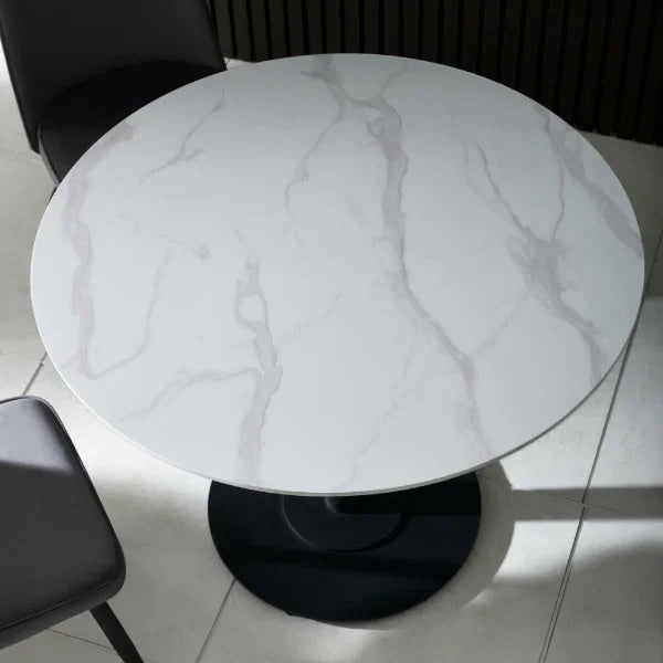 Luca 100cm White Marble Effect Round 4 Seater Dining Table