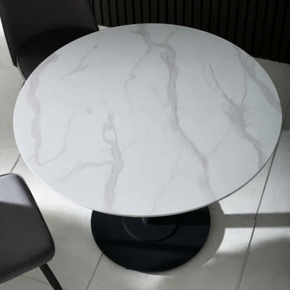 Luca 100cm White Marble Effect Round 4 Seater Dining Table