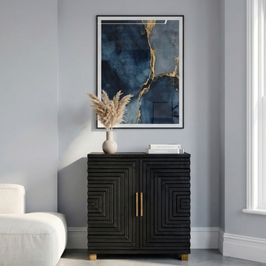 Black Wood Cabinet with Gold accents