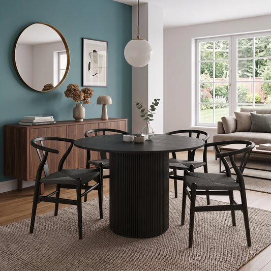 Louis 4 Seater Round Dining Table | Black