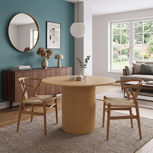 Louis 4 Seater Round Dining Table | Light Oak Effect