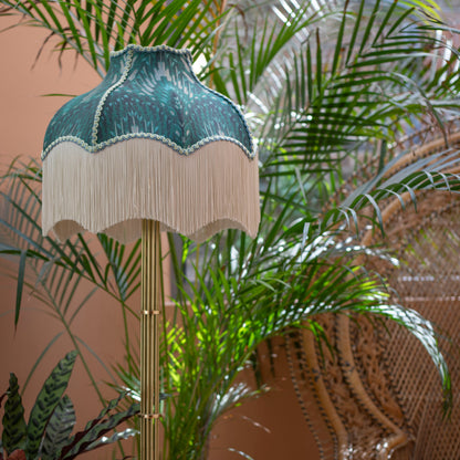 The Lolana Patterned Jade Lampshade with Ivory Fringe