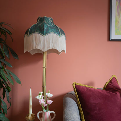 The Lolana Patterned Jade Lampshade with Ivory Fringe