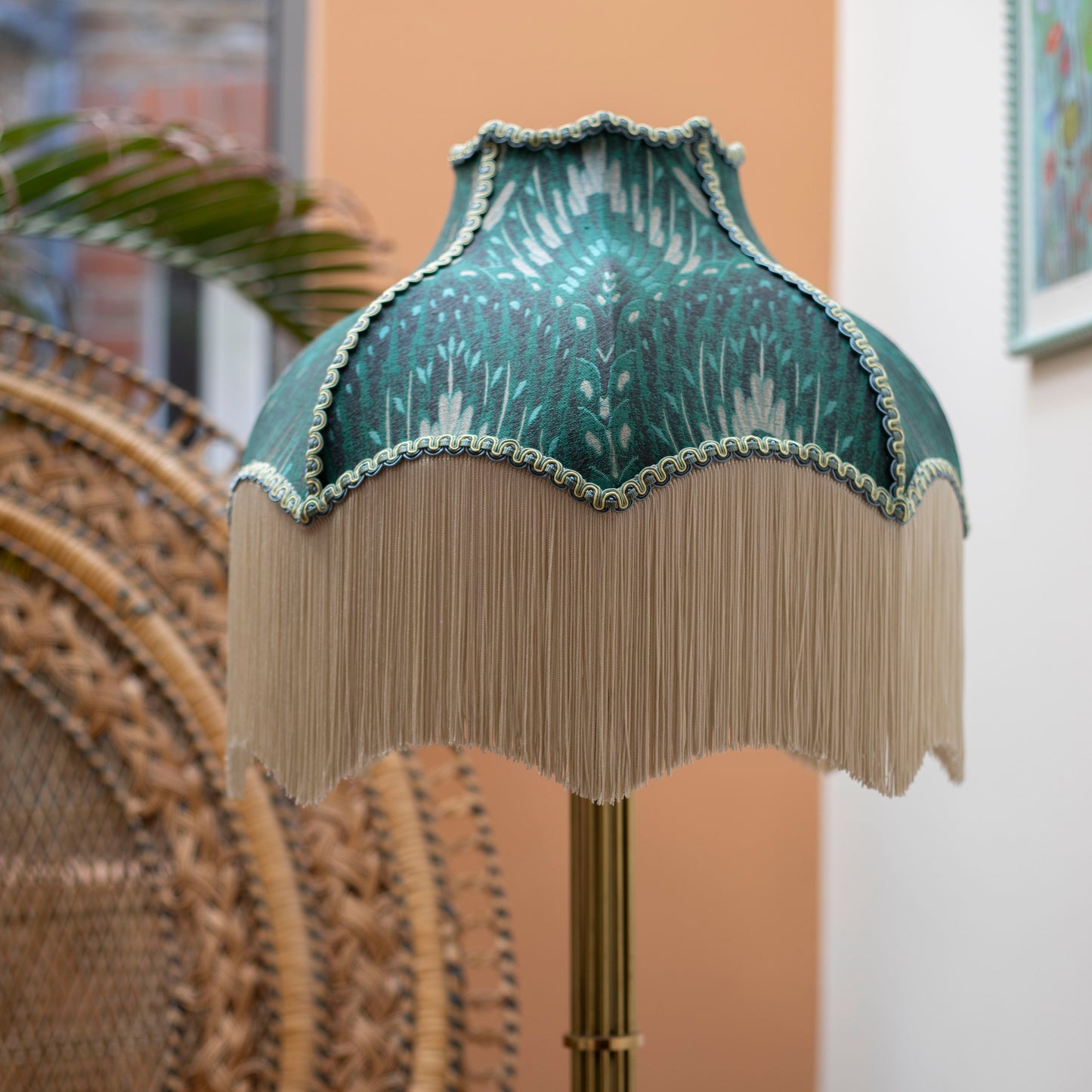 The Lolana Patterned Jade Lampshade with Ivory Fringe