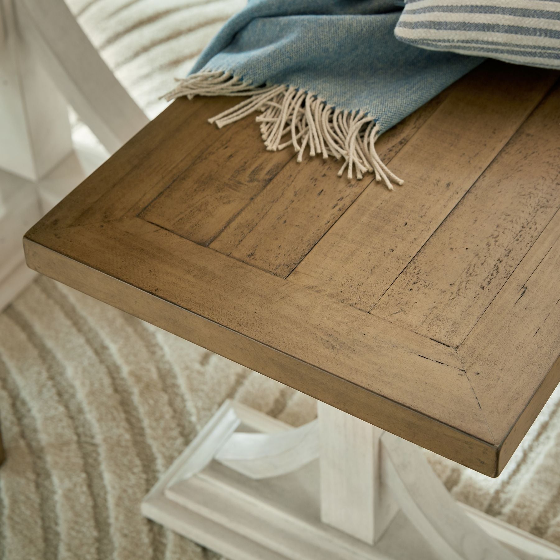 Shop the Contemporary Dining Bench, featuring a bottom painted in off-white and a top made of stained wood. FREE UK MAINLAND DELIVERY. Shop online now at www.nobleandnook.co.uk