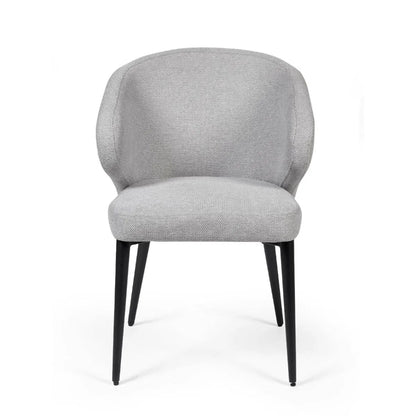 Upholstered in soft, light grey linen-effect fabric with ergonomic curved backrest and padded seat to ensure superior comfort, making them perfect for daily meals or hosting guests. www.nobleandnook.co.uk