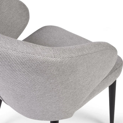 Upholstered in soft, light grey linen-effect fabric with ergonomic curved backrest and padded seat to ensure superior comfort, making them perfect for daily meals or hosting guests. www.nobleandnook.co.uk
