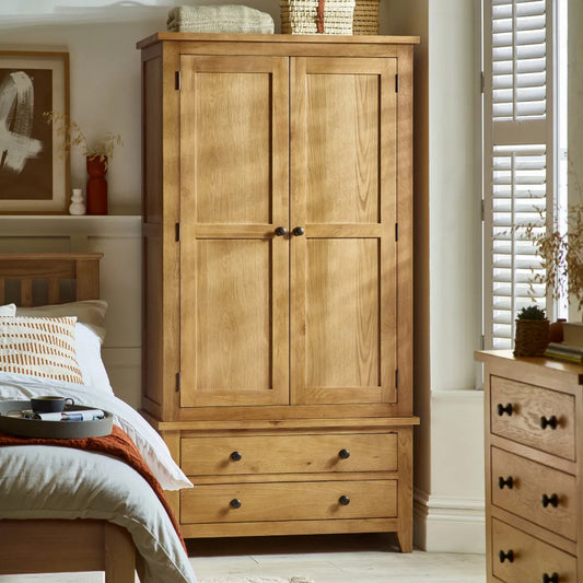 Marlborough Double Wardrobe with Two Drawers in Solid White Oak