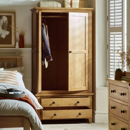 Marlborough Double Wardrobe with Two Drawers in Solid White Oak