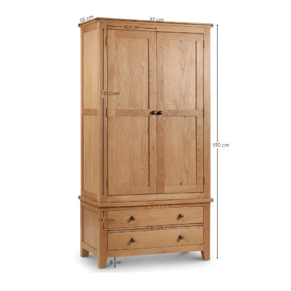 Marlborough Double Wardrobe with Two Drawers in Solid White Oak