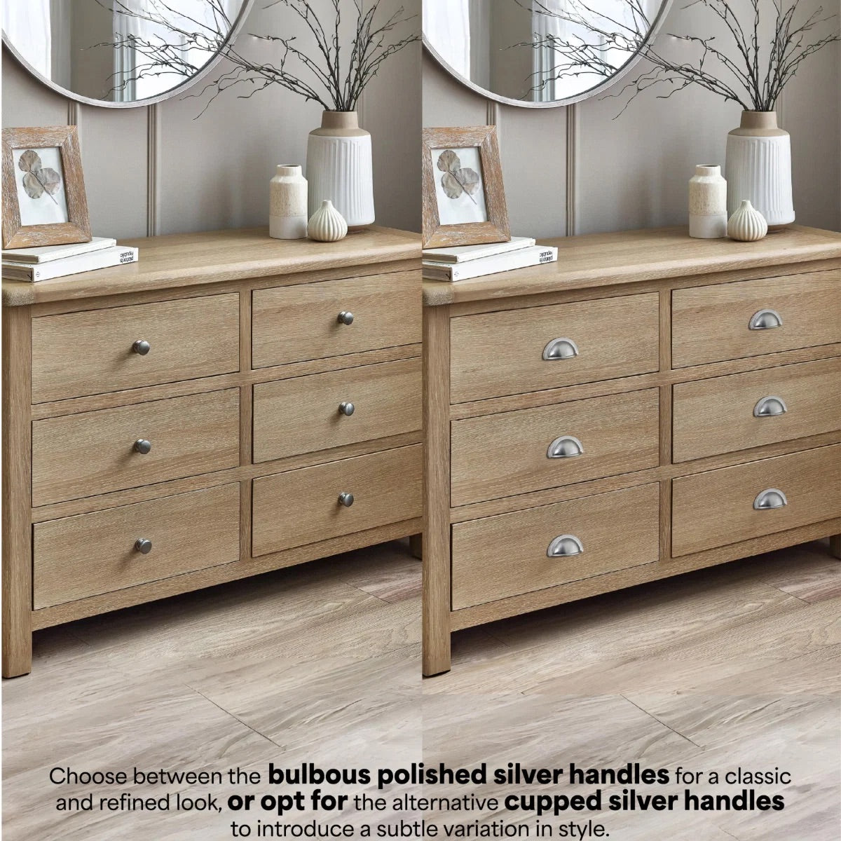 Memphis Limed Oak 6 Drawer Wide Chest