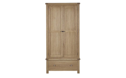 Shop the Memphis double Wardrobe with lower drawer. Finished in exquisite limed oak with gracefully curved edging, this wardrobe is a statement piece. Shop online today at www.nobleandnook.co.uk