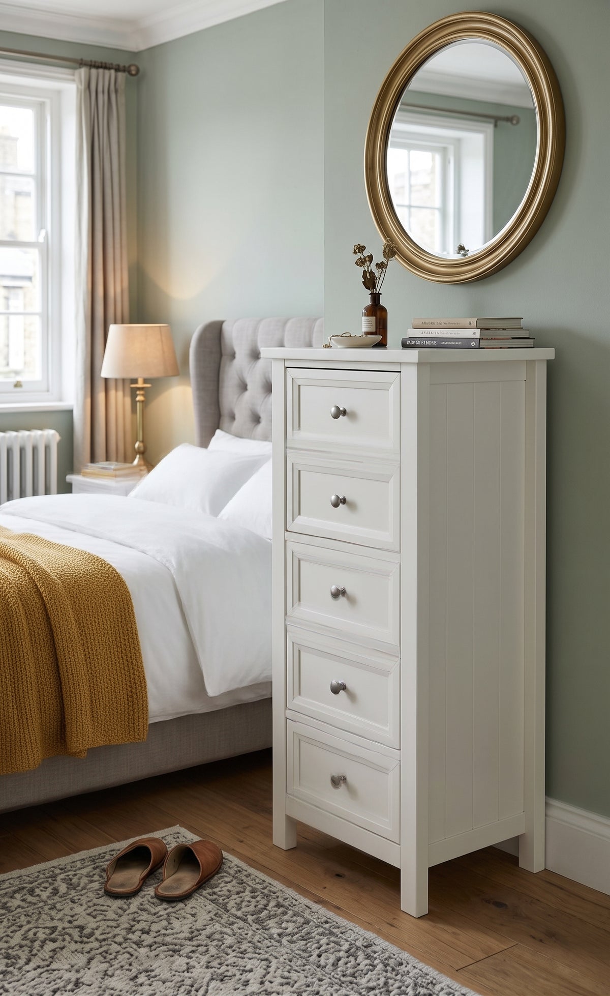 Maine 5 Drawer Tallboy Chest | Surf White