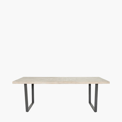 Shop the Marca Sand Washed 8 Seater Dining Table crafted from luxurious Acacia wood with a unique black metal leg design. Shop online now at www.nobleandnook.co.uk