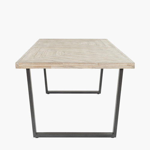 Shop the Marca Sand Washed 8 Seater Dining Table crafted from luxurious Acacia wood with a unique black metal leg design. Shop online now at www.nobleandnook.co.uk