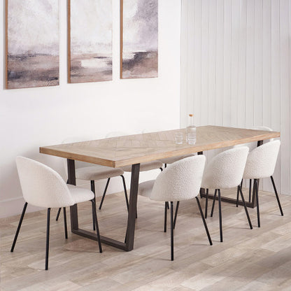 Shop the Marca Sand Washed 8 Seater Dining Table crafted from luxurious Acacia wood with a unique black metal leg design. Shop online now at www.nobleandnook.co.uk