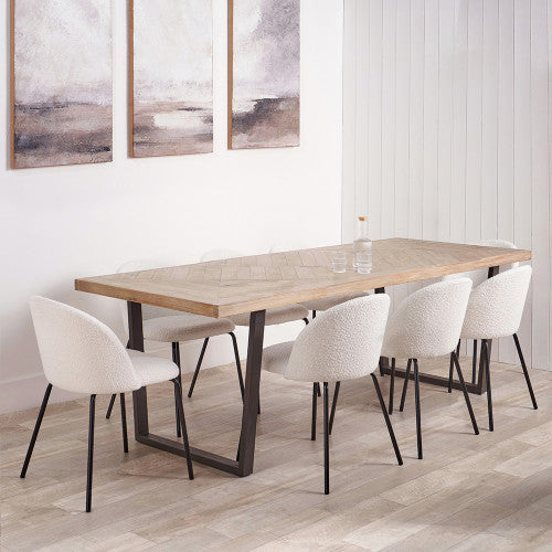 Shop the Marca Sand Washed 8 Seater Dining Table crafted from luxurious Acacia wood with a unique black metal leg design. Shop online now at www.nobleandnook.co.uk