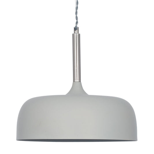 Shop this elegant pendant light featuring a simple yet refined design, with smooth curves and a matt grey finish complemented by chrome metal accents. Shop online now at www.nobleandnook.co.uk