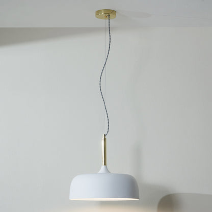 Shop this elegant pendant light featuring a simple yet refined design, with smooth curves and a matt white finish complemented by copper metal accents. Shop online now at www.nobleandnook.co.uk