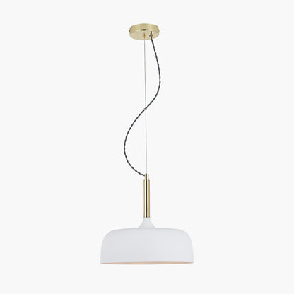 Shop this elegant pendant light featuring a simple yet refined design, with smooth curves and a matt white finish complemented by copper metal accents. Shop online now at www.nobleandnook.co.uk