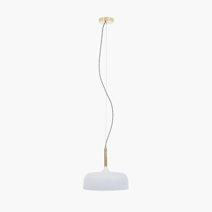 Shop this elegant pendant light featuring a simple yet refined design, with smooth curves and a matt white finish complemented by copper metal accents. Shop online now at www.nobleandnook.co.uk