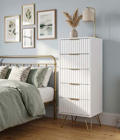 Murano 5 Drawer Tallboy – Matt White