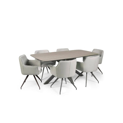 Perfect for family meals, hosting guests, or casual dining, this table features a durable weathered oak-effect laminate top combined solid metal frame. H75 x W160 x D180 cm. Available at www.nobleandnook.co.uk