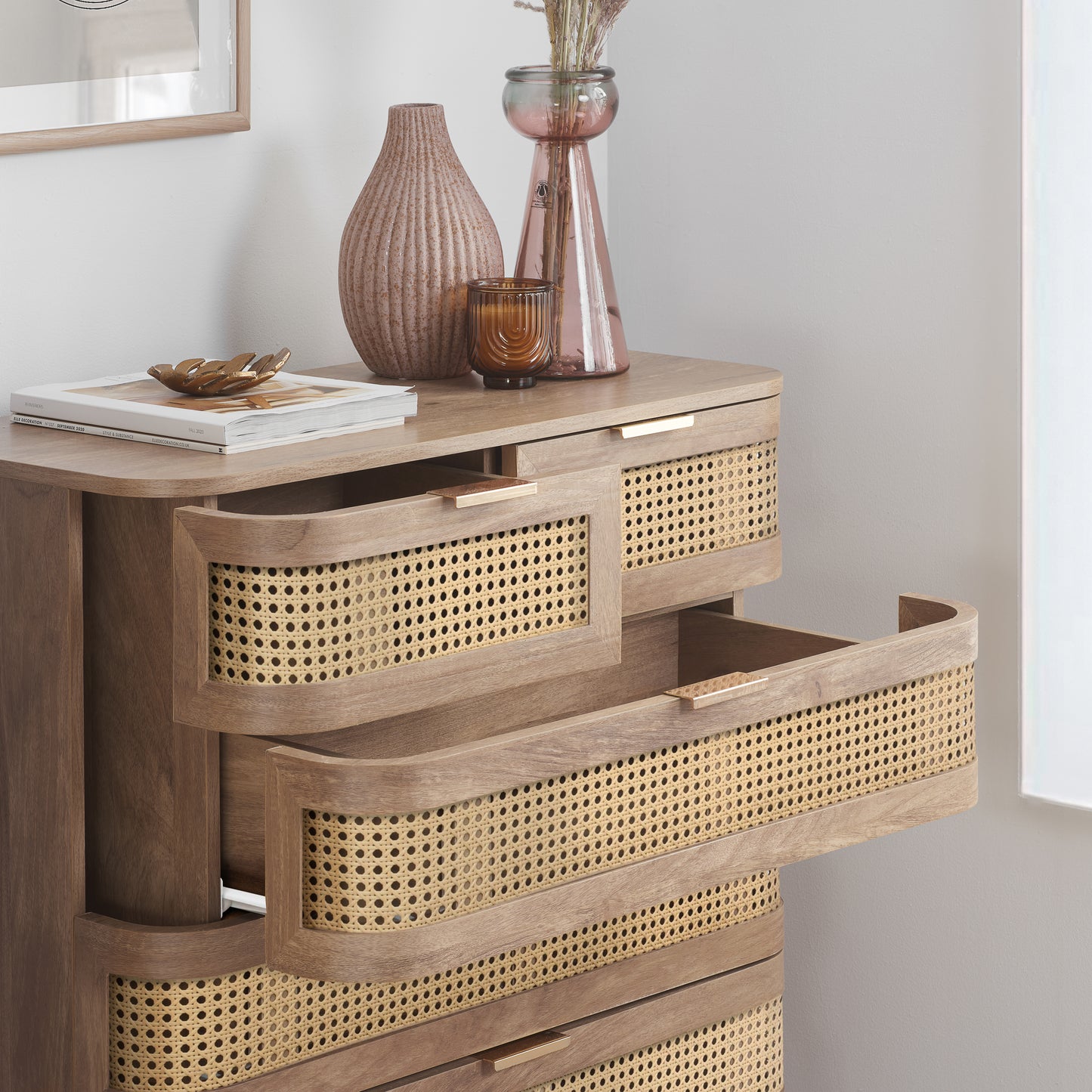 Noah 5 Drawer Chest Oak | Rattan Oak-Effect Bedroom Storage