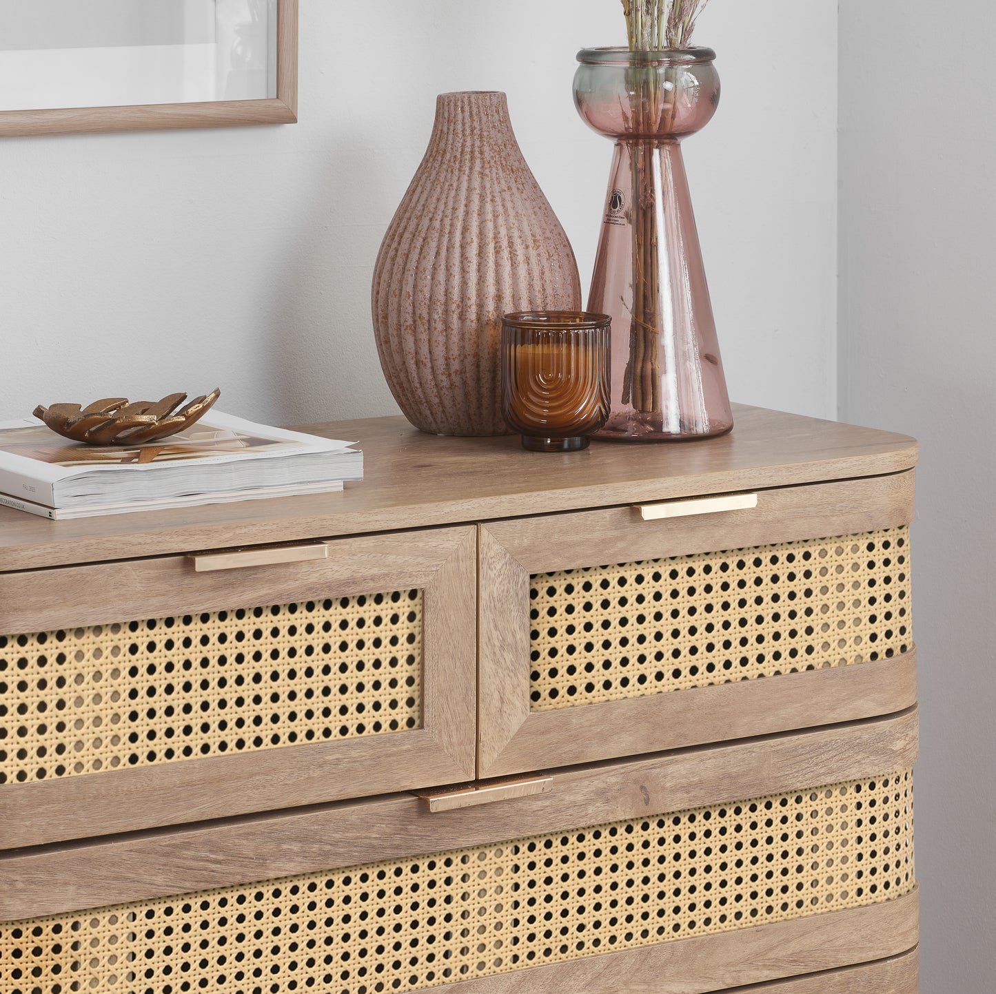 Noah 5 Drawer Chest Oak | Rattan Oak-Effect Bedroom Storage
