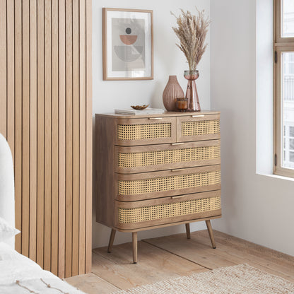 Noah 5 Drawer Chest Oak | Rattan Oak-Effect Bedroom Storage