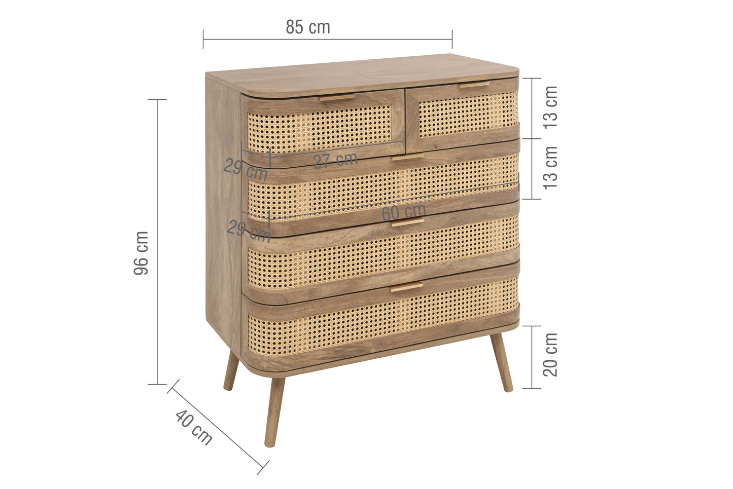 Noah 5 Drawer Chest Oak | Rattan Oak-Effect Bedroom Storage