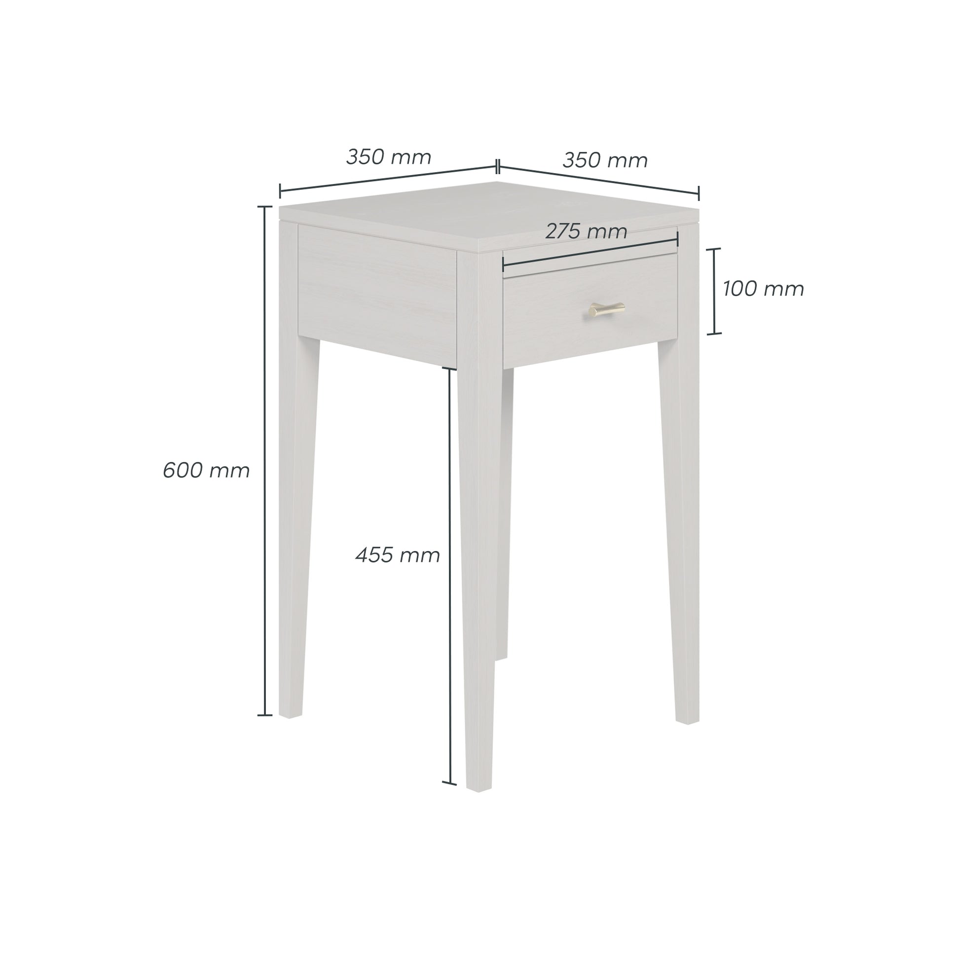 Shop the Radford Bedside Table in grey oak with 1 drawer, visible wood grain and brushed brass bar style handles by D.I. Designs. Shop online now at www.nobleandnook.co.uk