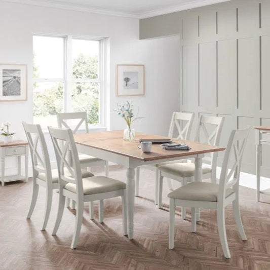 The  Provence Butterfly Extending Dining Table. Dimensions: H78×L150/190×W90 cm. Pair with Provence dining chairs or an elegant, unified look. Shop online at www.nobleandnook.co.uk