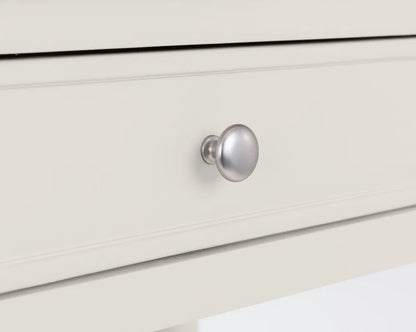 The Provence 2 Drawer Console Table in grey lacquer and limed oak effect top and classic turned legs, making it perfect for hallways or living areas. Available today at www.nobleandnook.co.uk