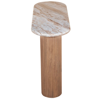 MADE TO ORDER - Natural Pale Taupe Marble Top with Solid Mango Wood Base. H77×W120×D40cm. A true statement in minimalism and craftsmanship. Shop online at www.nobleandnook.co.uk