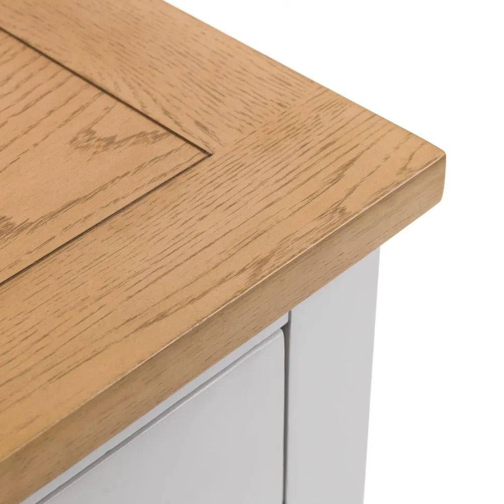 The Richmond Extending Dining Table in Elephant Grey and Pale Oak with a clever built-in extension, this versatile table adjusts to suit your needs—compact for everyday living. Shop online today www.nobleandnook.co.uk