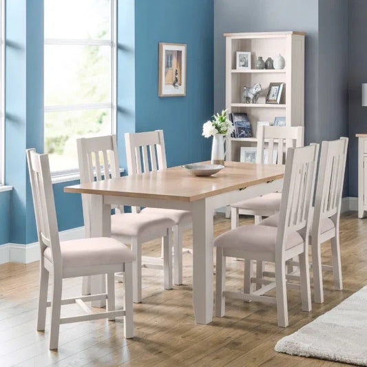 The Richmond Extending Dining Table in Elephant Grey and Pale Oak with a clever built-in extension, this versatile table adjusts to suit your needs—compact for everyday living. Shop online today www.nobleandnook.co.uk
