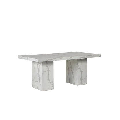 Bring refined elegance to your home with the Rome 6 Seater Dining Table with a striking white marble effect finish and contemporary pedestal legs. H171 x D196 x W119 cm. Available today at www.nobleandnook.co.uk