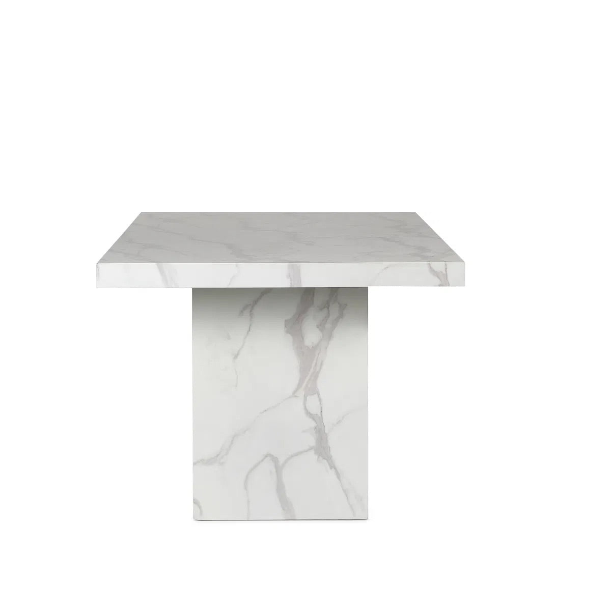 Bring refined elegance to your home with the Rome 6 Seater Dining Table with a striking white marble effect finish and contemporary pedestal legs. H171 x D196 x W119 cm. Available today at www.nobleandnook.co.uk