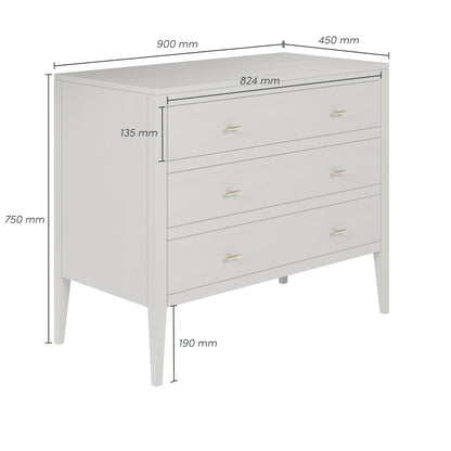 Shop the Radford Chest of Drawers in grey solid oak with three drawers by D.I. Designs. FREE UK MAINLAND DELIVERY. Shop online now at www.dorsbien.co.uk