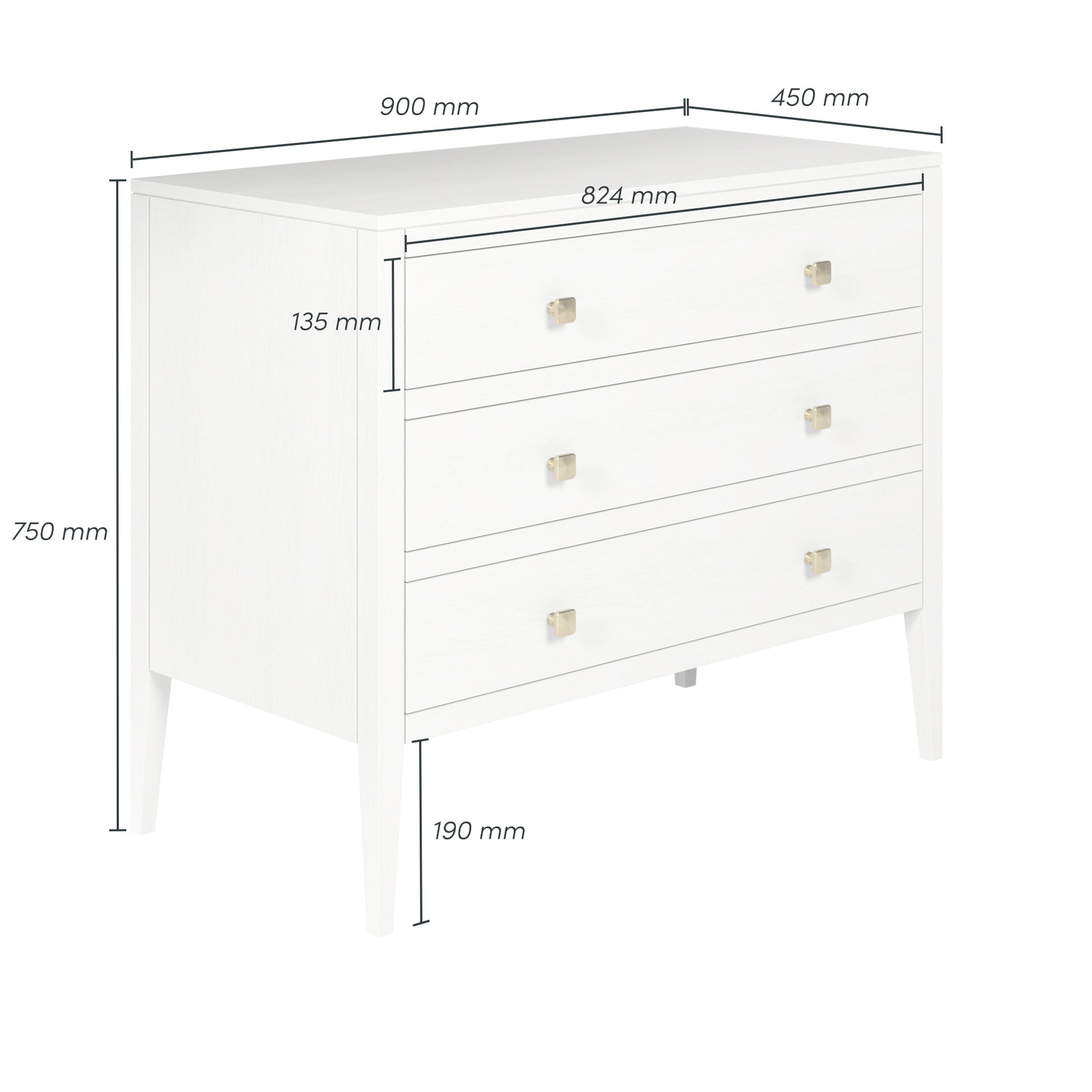 Shop the solid oak Radford Chest of Drawers in white solid oak with visible grain and brass square handles by D.I. Designs. FREE UK MAINLAND DELIVERY. Shop online now at www.nobleandnook.co.uk