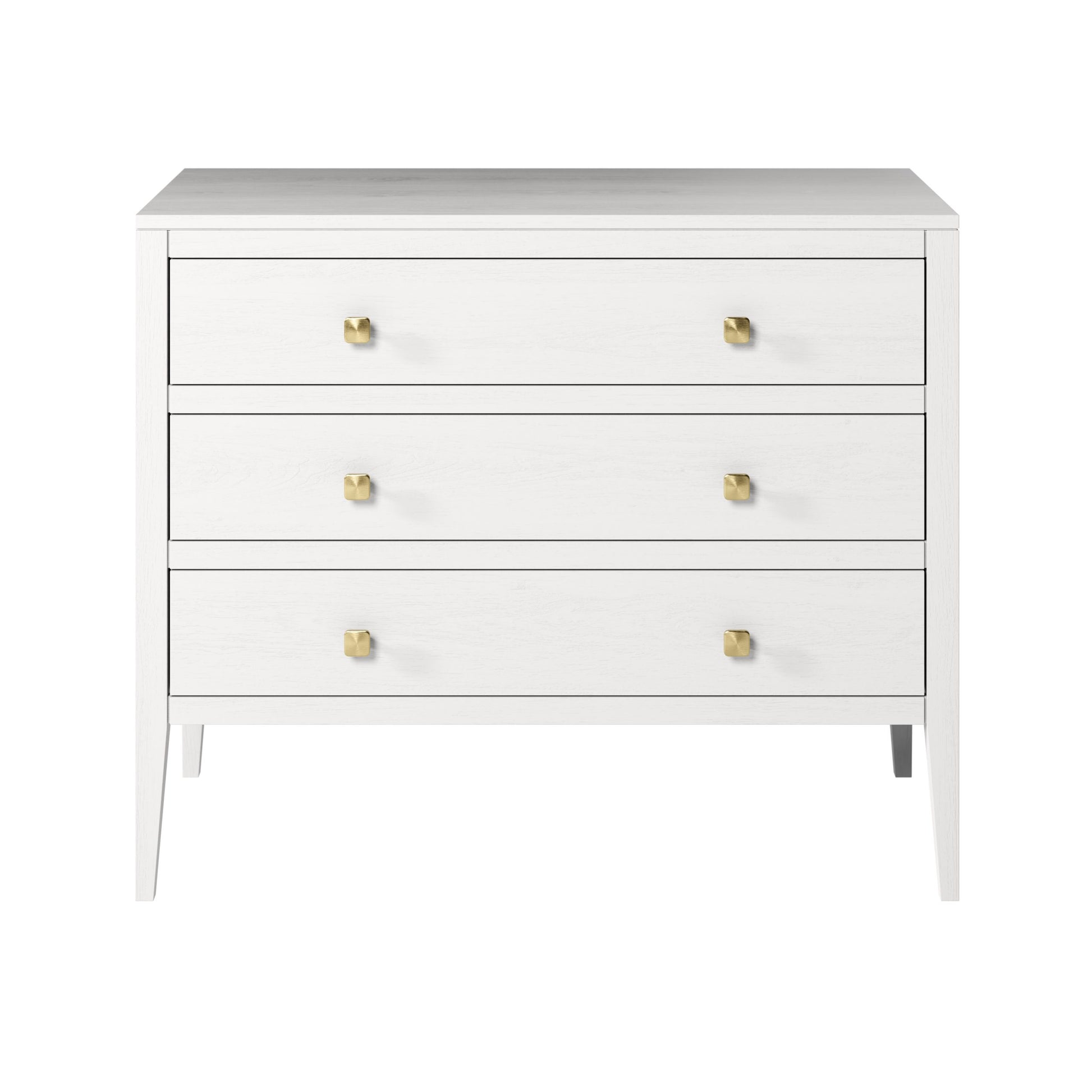 Shop the solid oak Radford Chest of Drawers in white solid oak with visible grain and brass square handles by D.I. Designs. FREE UK MAINLAND DELIVERY. Shop online now at www.nobleandnook.co.uk