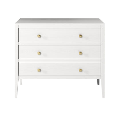 Shop the solid oak Radford Chest of Drawers in white solid oak with visible grain and brass square handles by D.I. Designs. FREE UK MAINLAND DELIVERY. Shop online now at www.nobleandnook.co.uk