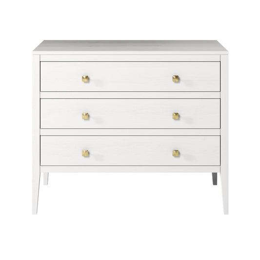 Shop the solid oak Radford Chest of Drawers in white solid oak with visible grain and brass square handles by D.I. Designs. FREE UK MAINLAND DELIVERY. Shop online now at www.nobleandnook.co.uk