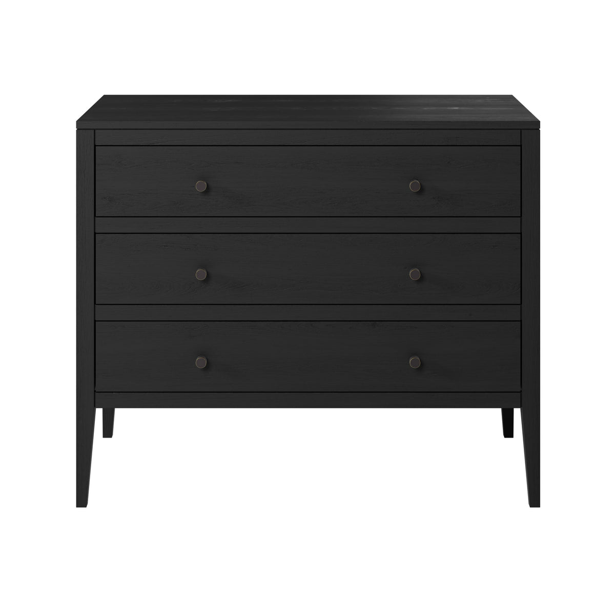 Shop the Radford Chest of Drawers in sleek black solid oak with three drawers 