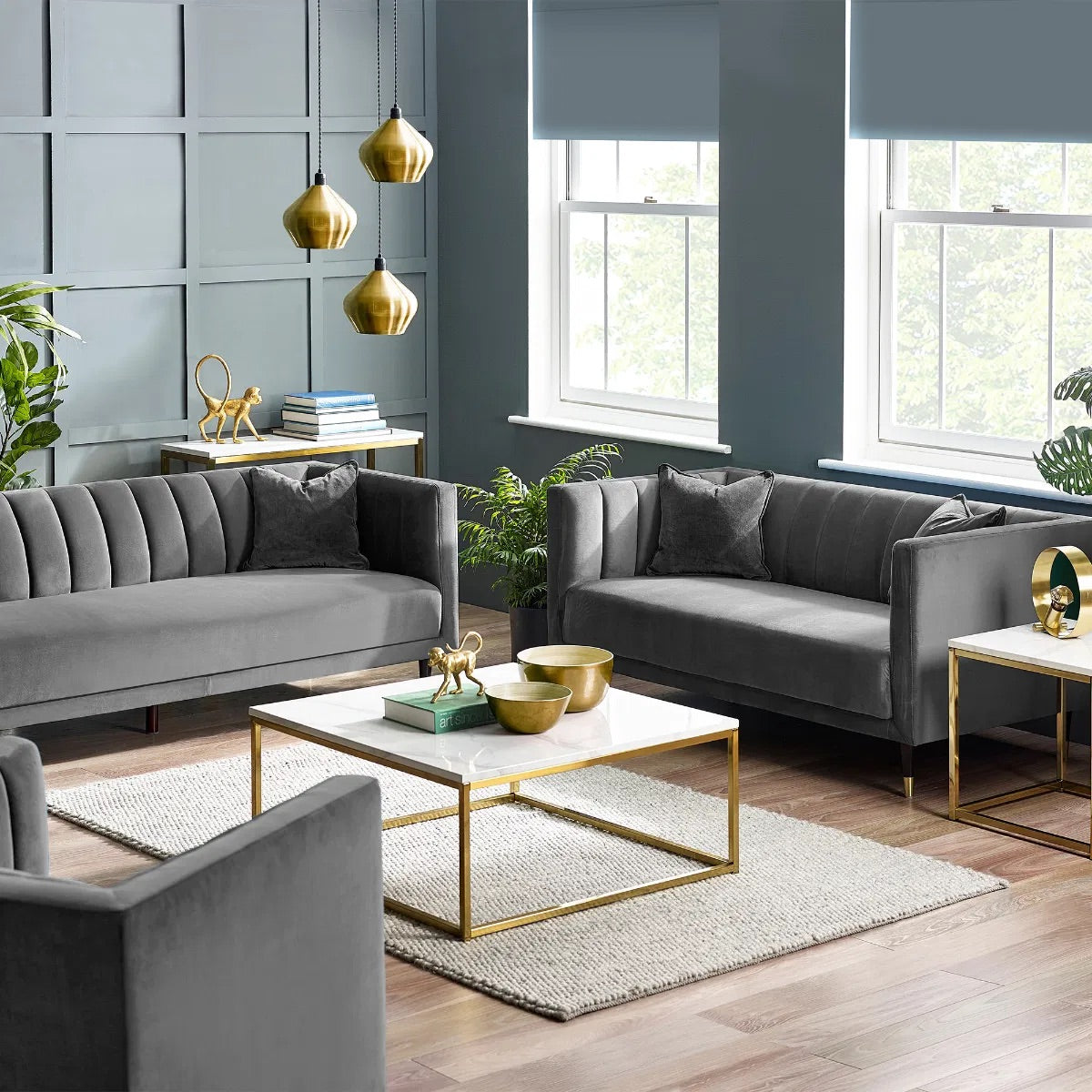 Shop the stylish scalloped sofa in soft teal velvet with fluted back design and brass tip legs. FREE UK MAINLAND DELIVERY. Shop online now at www.nobleandnook.co.uk