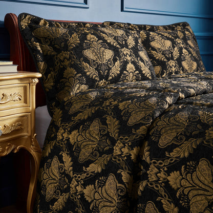 Shiraz Jacquard Chenille Bedspread Black – Ornate Detailing and Luxurious Texture