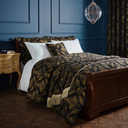 Shiraz Jacquard Chenille Bedspread Black – Ornate Detailing and Luxurious Texture