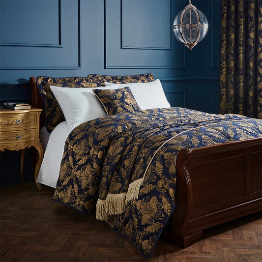 Shiraz Jacquard Chenille Bedspread Navy – Classic Grandeur and Rich Texture